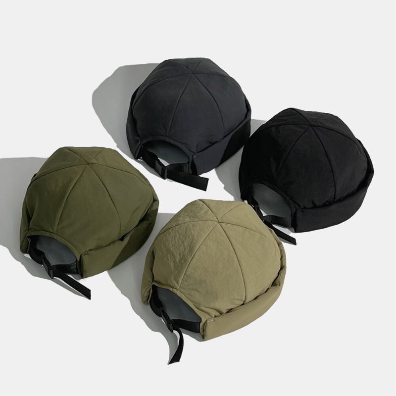 Hommes Propriétaire Casquette Tissu Imperméable Couleur Unie Chaleur Matelassé Boucle Enfichable Réglable Sans Bord Bonnet Crâne Casquette