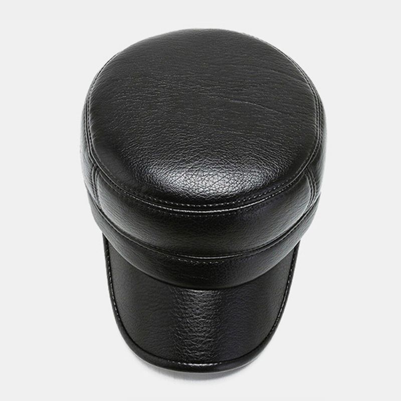 Hommes Pu Couleur Unie Patchwork Respirant Casquette Plate Intégrée Protection Des Oreilles Chaleur Cadet Armée Casquettes Casquettes Militaires