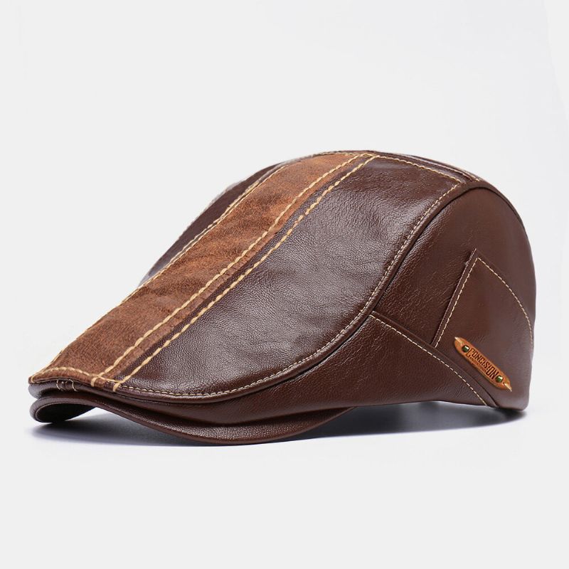 Hommes Pu Cuir Couture Bérets Casual Réglable Gavroche Chapeau Cabbie Chapeau Conduite Chasse Pêche Chapeau