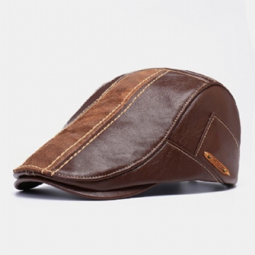 Hommes Pu Cuir Couture Bérets Casual Réglable Gavroche Chapeau Cabbie Chapeau Conduite Chasse Pêche Chapeau