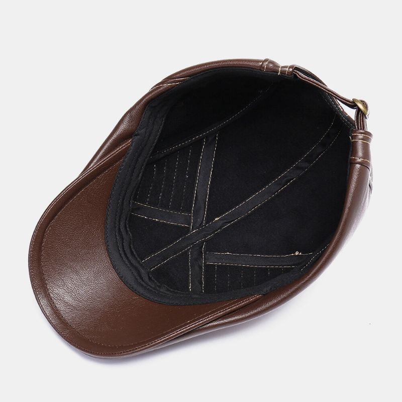 Hommes Pu Cuir Couture Bérets Casual Réglable Gavroche Chapeau Cabbie Chapeau Conduite Chasse Pêche Chapeau