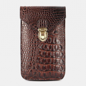 Hommes Pu Cuir Crocodile Motif Multifonctionnel Casual Double Couche 6.5 Pouces Téléphone Sac Taille Sac Avec Crochet