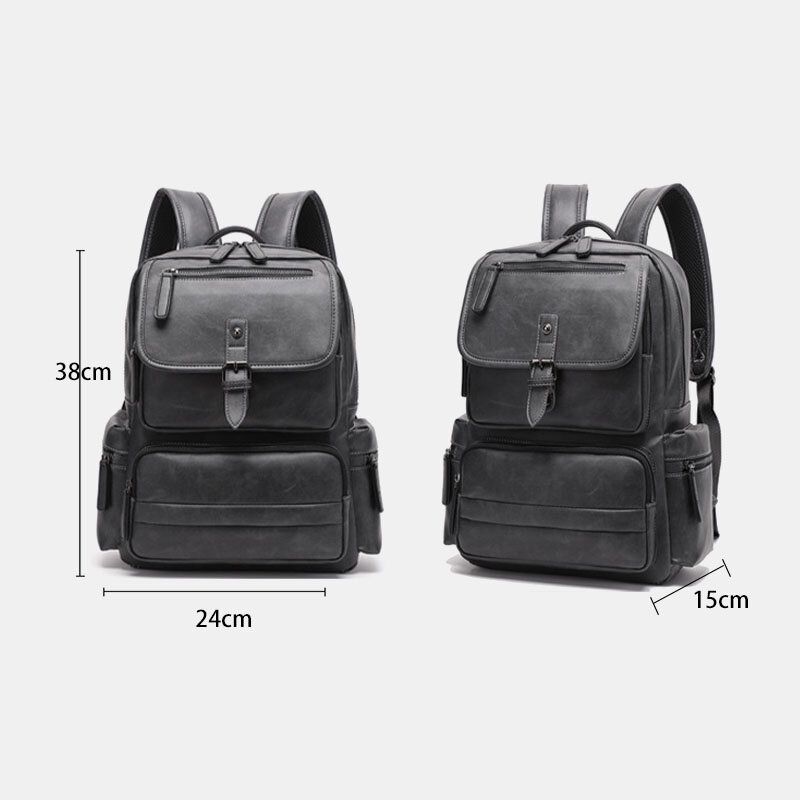 Hommes Pu Cuir Grande Capacité Multi-poches Vintage 14 Pouces Ordinateur Portable Sac À Dos