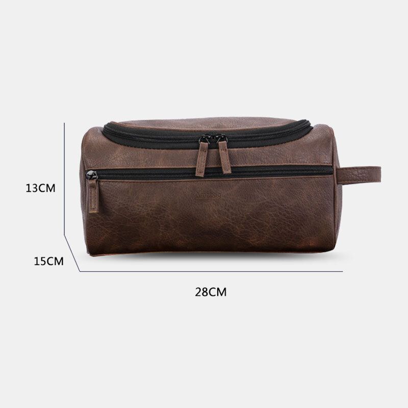 Hommes Pu Cuir Grande Capacité Multifonction Étanche Voyage Cosmétique Sac De Stockage Sac Sacs À Main