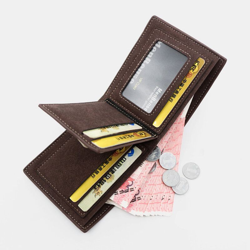 Hommes Pu Cuir Mat 9 Fente Pour Carte Porte-carte Mode Court Pliant Bouton Extérieur Porte-monnaie Pince À Billets Portefeuille