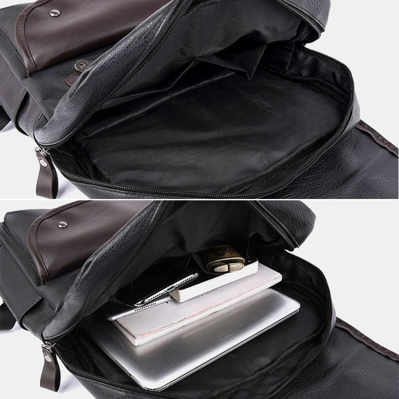 Hommes Pu Cuir Moraillon Grande Capacité Sac À Dos Multi-poches Étanche 15.6 Pouces Pochette D'ordinateur Mode Sauvage Sac De Voyage