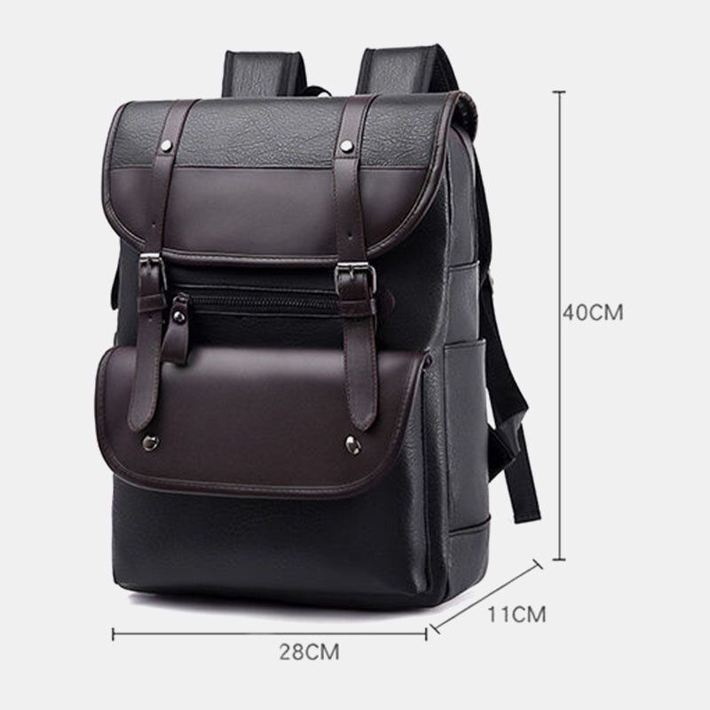 Hommes Pu Cuir Moraillon Grande Capacité Sac À Dos Multi-poches Étanche 15.6 Pouces Pochette D'ordinateur Mode Sauvage Sac De Voyage