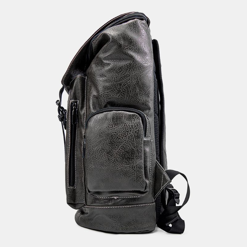 Hommes Pu Cuir Multi-poches Grande Capacité Étudiant Sac À Dos Vintage 15.6 Pouces Sac Pour Ordinateur Portable