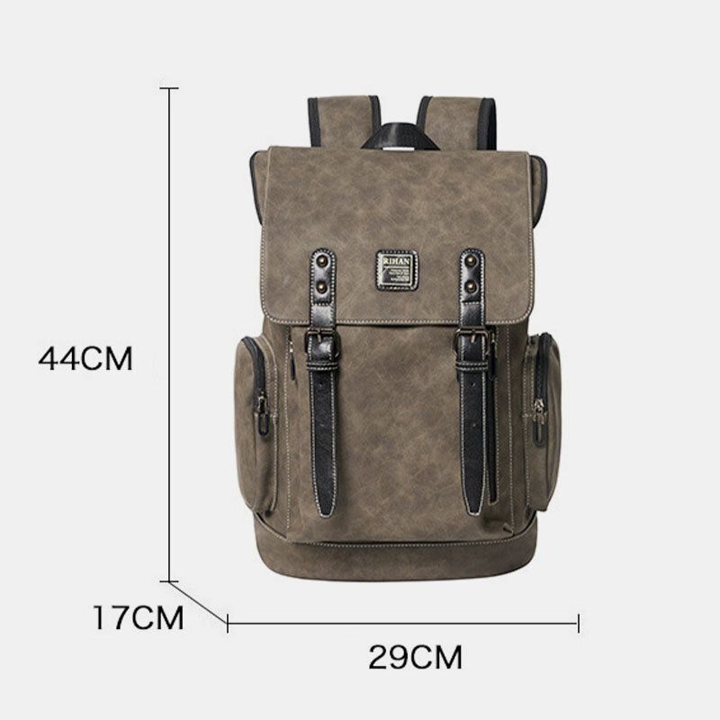 Hommes Pu Cuir Multi-poches Grande Capacité Étudiant Sac À Dos Vintage 15.6 Pouces Sac Pour Ordinateur Portable