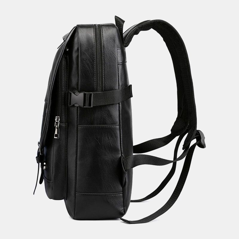 Hommes Pu Cuir Multi-poches Sac À Dos Voyage Décontracté Grande Capacité Sac Pour Ordinateur Portable Sac À Bandoulière