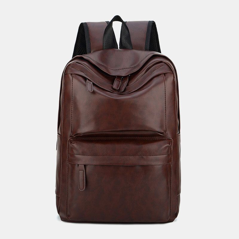 Hommes Pu Cuir Multi-poches Vintage 14 Pouces Ordinateur Portable Sac Grande Capacité Voyage Camping Sac À Dos