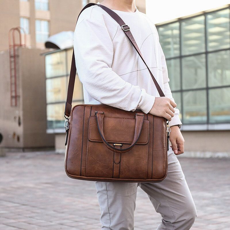 Hommes Pu Cuir Multifonction Multi-poches Vintage Messenger Sac Bandoulière Sac À Main Sac À Bandoulière