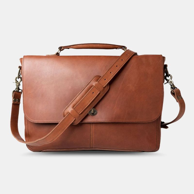 Hommes Pu Cuir Multifonction Vintage 15.6 Pouces Ordinateur Portable Anti-vol Porte-documents Messenger Sac Bandoulière Sac