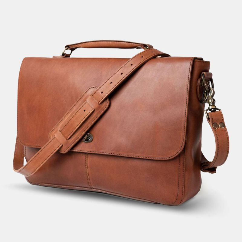 Hommes Pu Cuir Multifonction Vintage 15.6 Pouces Ordinateur Portable Anti-vol Porte-documents Messenger Sac Bandoulière Sac