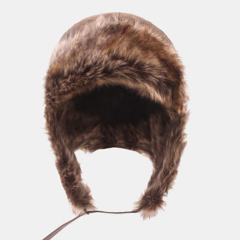 Hommes Pu Épaissir Peluche Doublure Trappeur Chapeau Extérieur Protection Des Oreilles Coupe-vent Chaleur Ushanka Chapeau