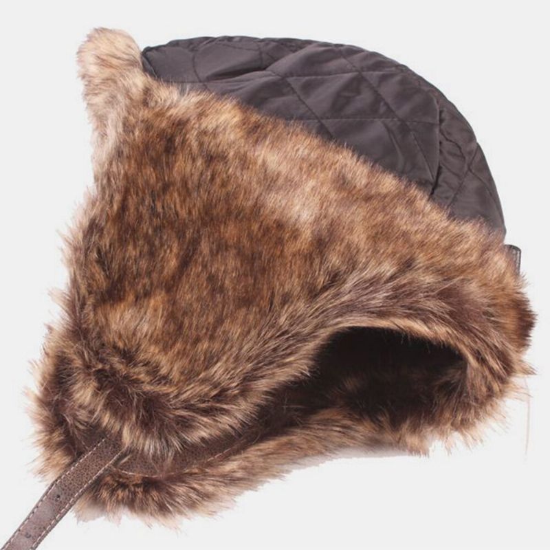 Hommes Pu Épaissir Peluche Doublure Trappeur Chapeau Extérieur Protection Des Oreilles Coupe-vent Chaleur Ushanka Chapeau