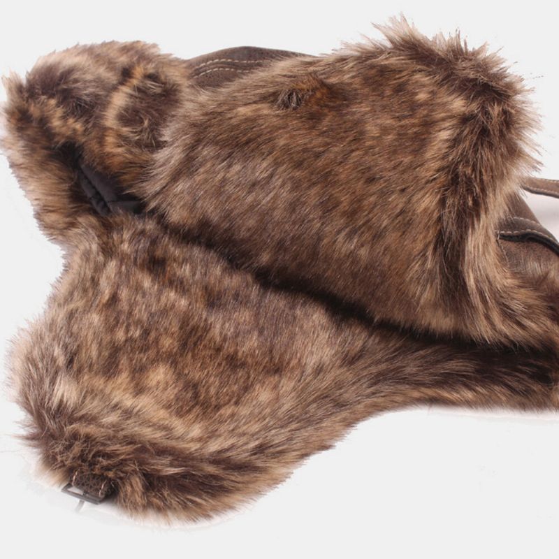 Hommes Pu Épaissir Peluche Doublure Trappeur Chapeau Extérieur Protection Des Oreilles Coupe-vent Chaleur Ushanka Chapeau