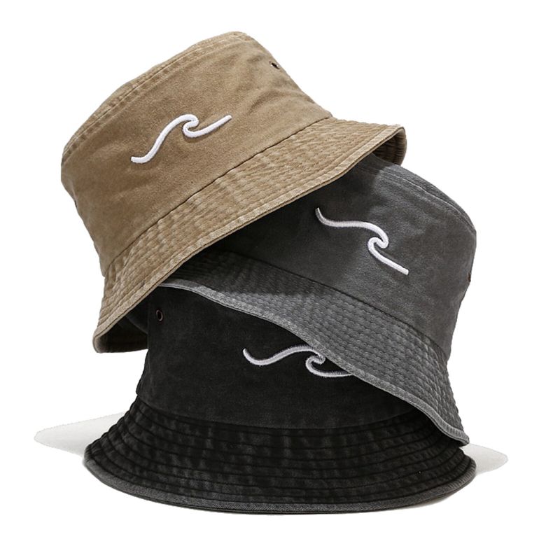 Hommes Pur Coton Rétro Vieux Lavé Vague Broderie Tridimensionnelle Extérieur Protection Solaire Chapeau Pêcheur Chapeau