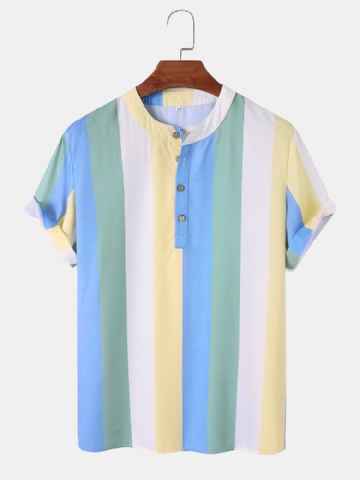 Hommes Rainbow Striped Print Half Buttons Soft All Matched Skin Friendly Shirts