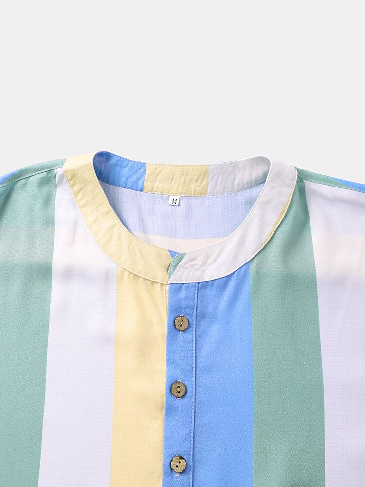 Hommes Rainbow Striped Print Half Buttons Soft All Matched Skin Friendly Shirts