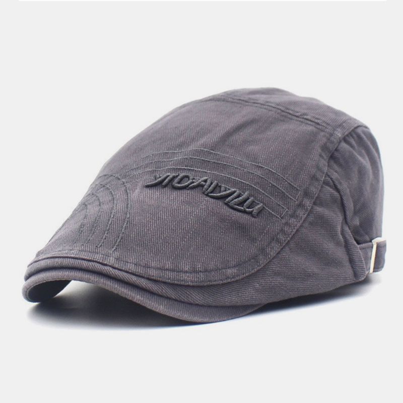 Hommes Réglable Béret Casquette Coton Ligne Lettre Broderie Sauvage Crème Solaire Gavroche Casquette Plat Chapeau Conduite Chapeau