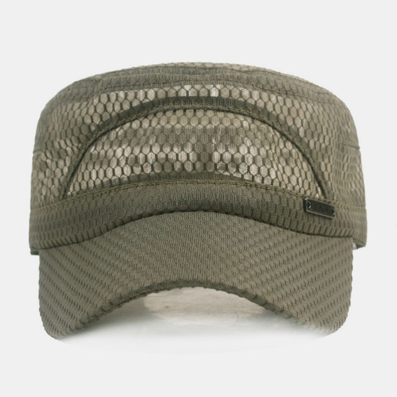 Hommes Réglable Mesh Respirant Couleur Unie Casquette Militaire Casquette Plate Avec Lettre En Métal Étiquette