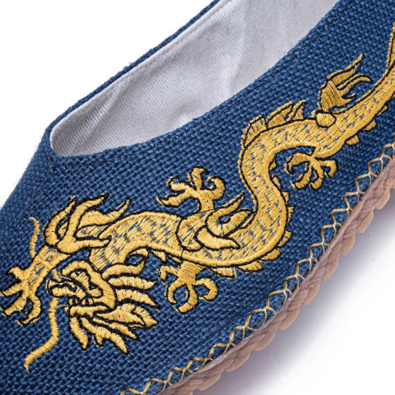 Hommes Respirant Antidérapant Vieux Peking Dragon Broderie Confortable Casual Chaussures En Lin