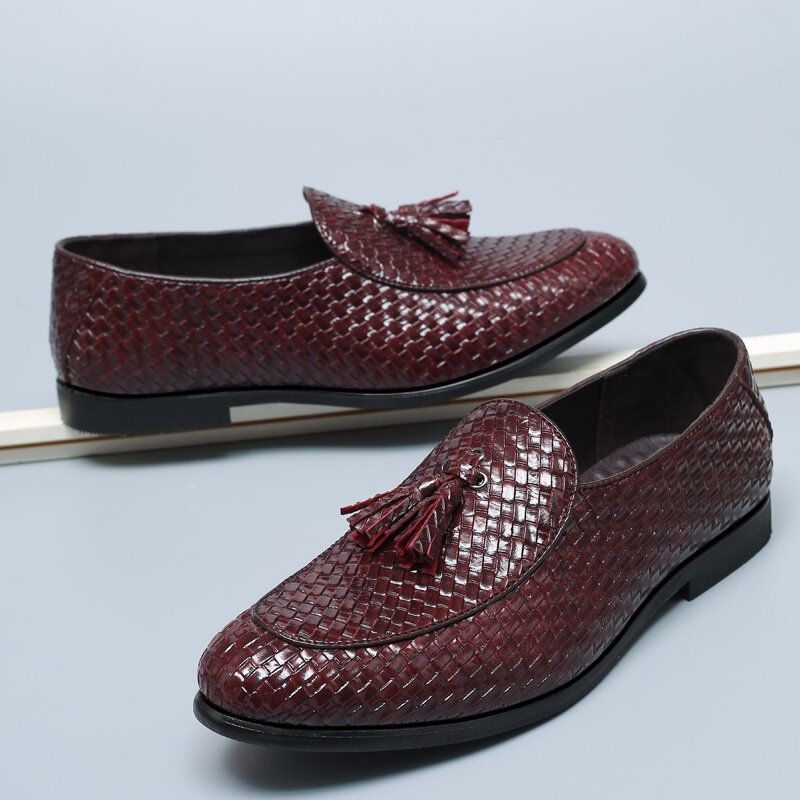 Hommes Respirant Comfy Bottom Weave Vintage Gland Bout Pointu Slip On Business Casual Chaussures