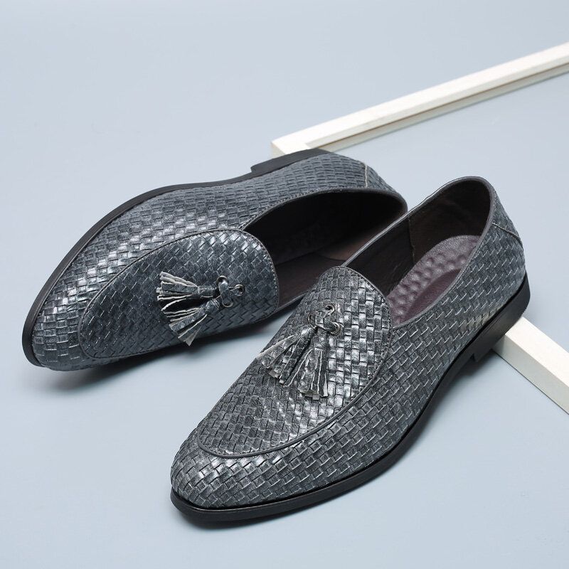 Hommes Respirant Comfy Bottom Weave Vintage Gland Bout Pointu Slip On Business Casual Chaussures