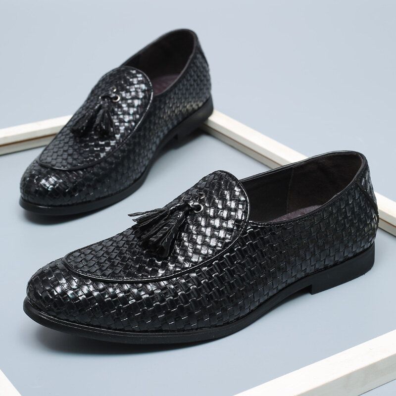 Hommes Respirant Comfy Bottom Weave Vintage Gland Bout Pointu Slip On Business Casual Chaussures