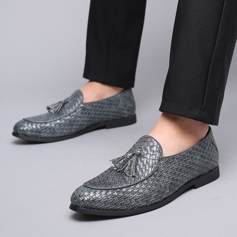 Hommes Respirant Comfy Bottom Weave Vintage Gland Bout Pointu Slip On Business Casual Chaussures