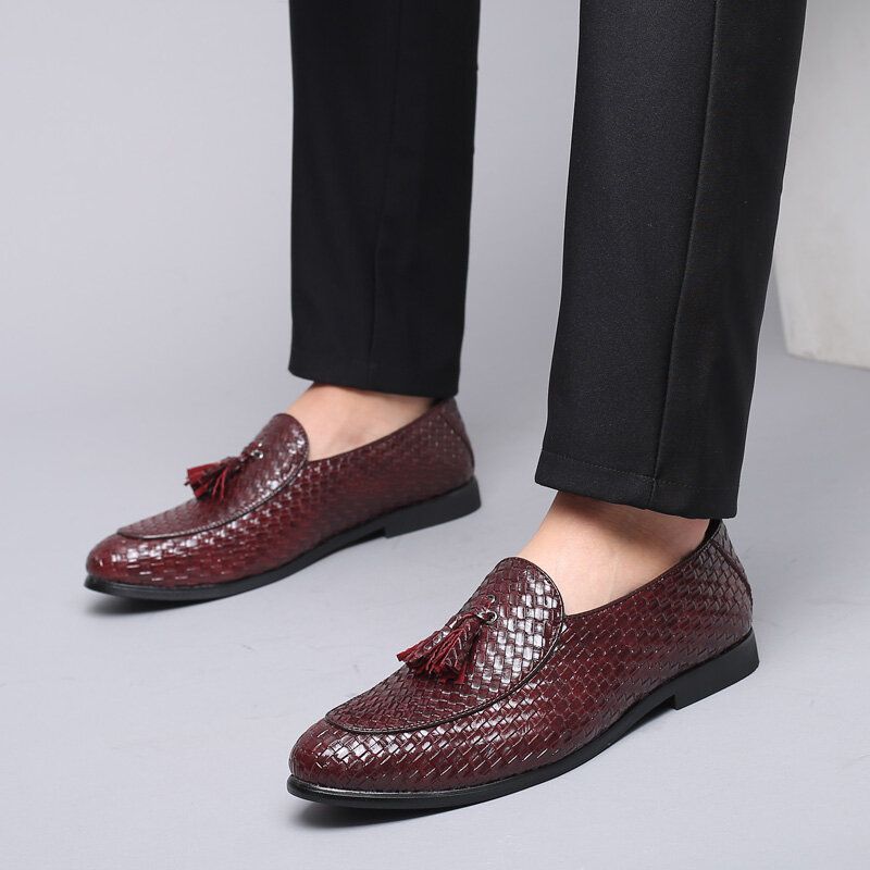 Hommes Respirant Comfy Bottom Weave Vintage Gland Bout Pointu Slip On Business Casual Chaussures