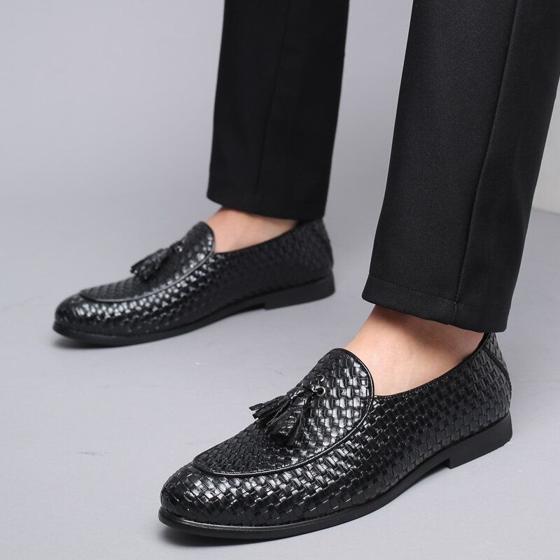 Hommes Respirant Comfy Bottom Weave Vintage Gland Bout Pointu Slip On Business Casual Chaussures