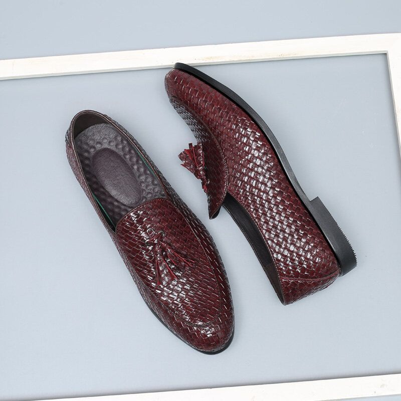 Hommes Respirant Comfy Bottom Weave Vintage Gland Bout Pointu Slip On Business Casual Chaussures