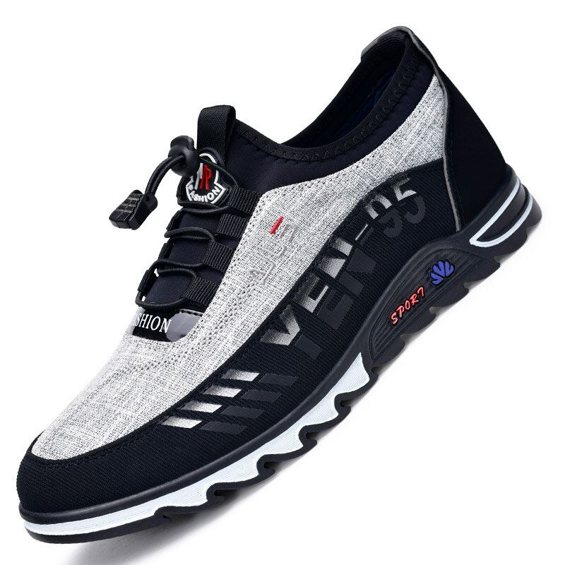 Hommes Respirant Doux Bas Antidérapant Lacets Élastiques Comfy Sports Casual Tissu Chaussures