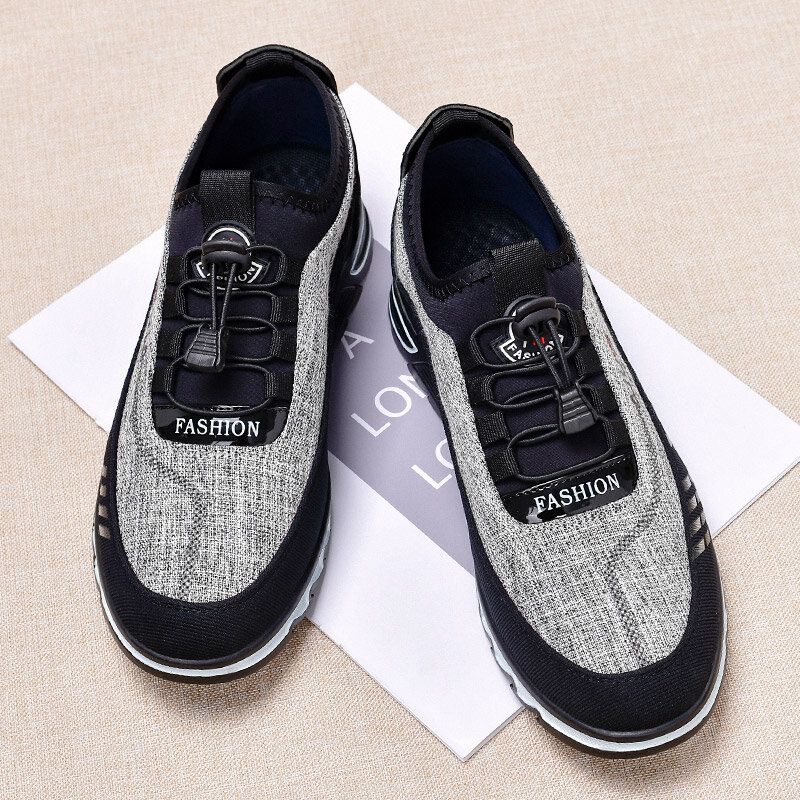 Hommes Respirant Doux Bas Antidérapant Lacets Élastiques Comfy Sports Casual Tissu Chaussures