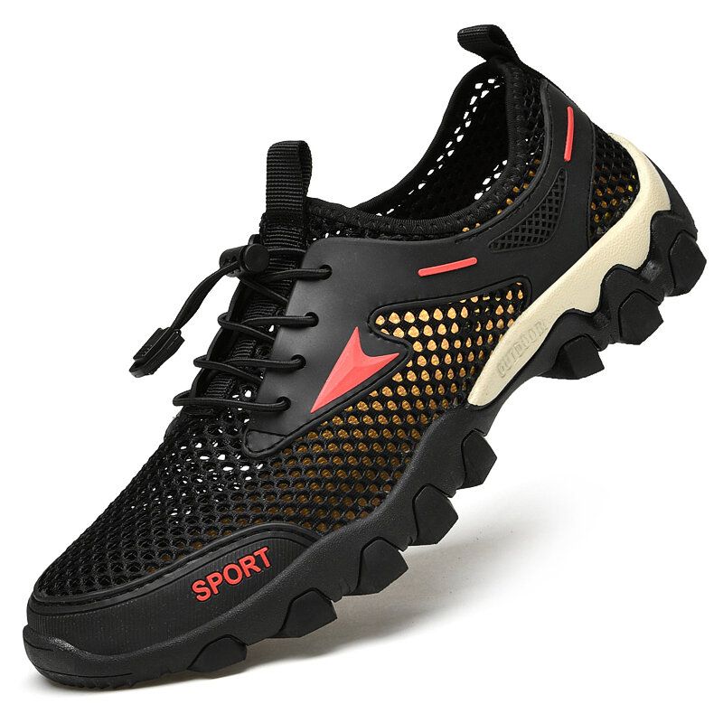 Hommes Respirant Mesh Tissu Bande Élastique Casual Non Slip Randonnée Chaussures De Sport