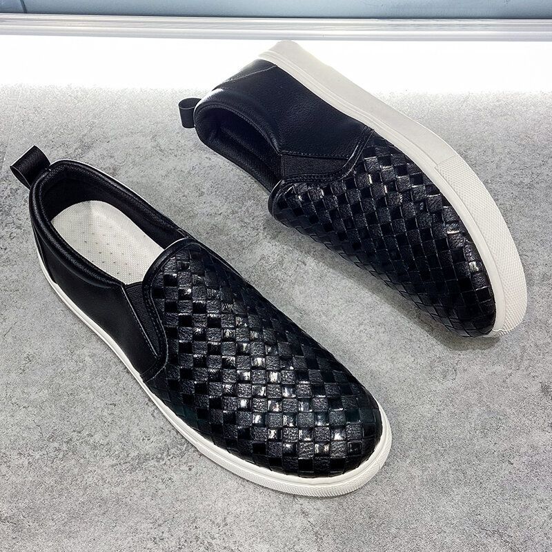 Hommes Respirant Vintage Weave Soft Bottom Slip On Comfy Casual Court Shoes