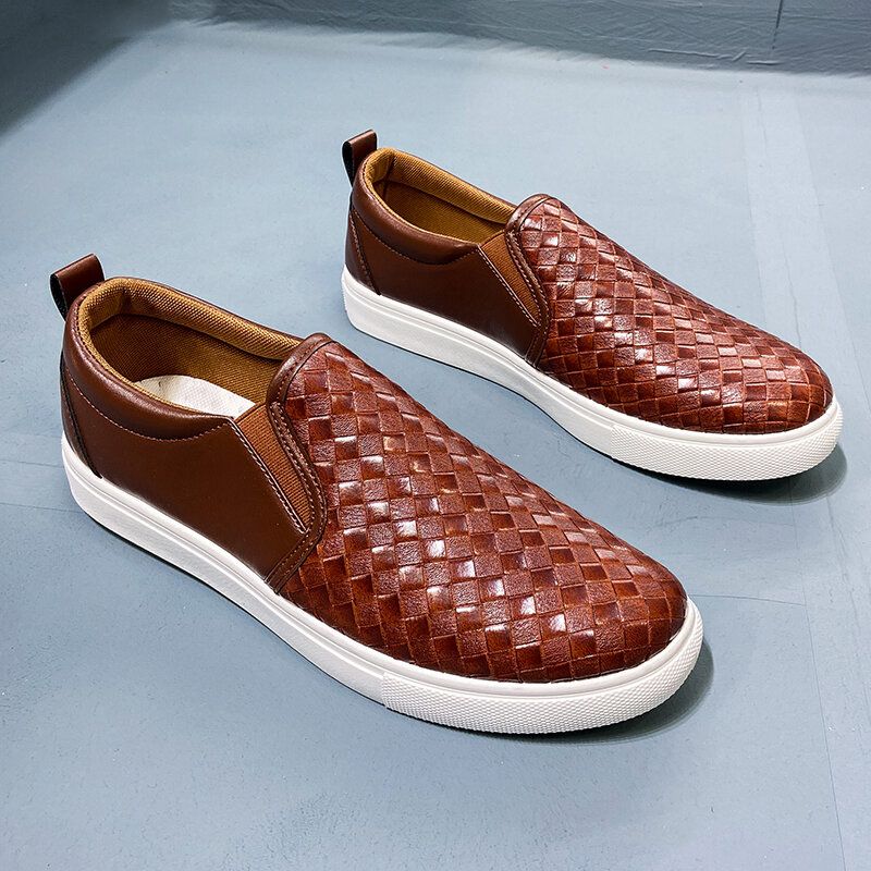 Hommes Respirant Vintage Weave Soft Bottom Slip On Comfy Casual Court Shoes