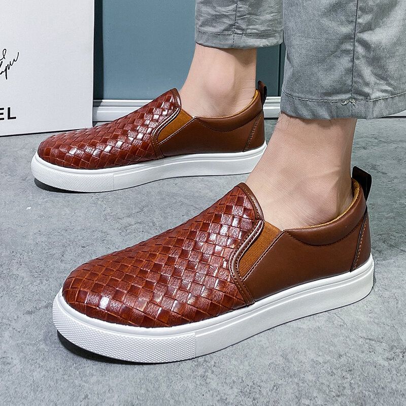 Hommes Respirant Vintage Weave Soft Bottom Slip On Comfy Casual Court Shoes