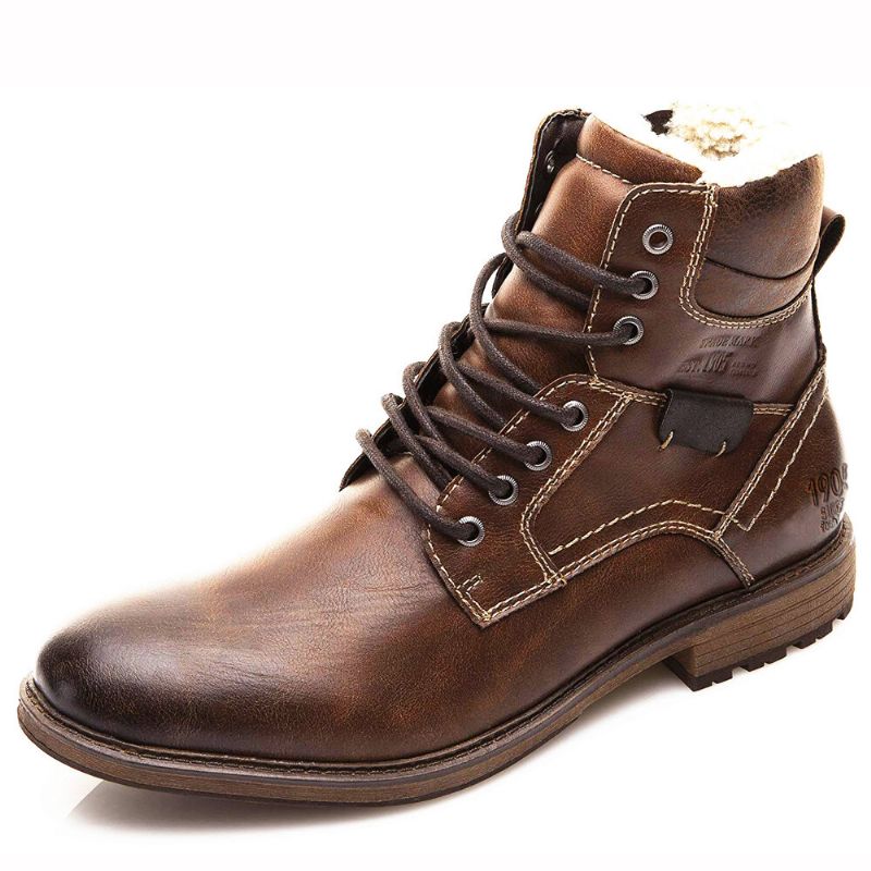 Hommes Rétro Antidérapant Chaud Doublure À Lacets Décontracté Fermeture Éclair Bottines