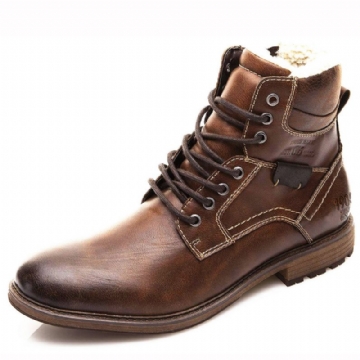 Hommes Rétro Antidérapant Chaud Doublure À Lacets Décontracté Fermeture Éclair Bottines