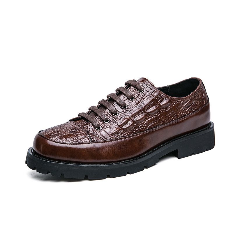 Hommes Retro Crocodile Embossing Lace Up Dress Casual Shoes