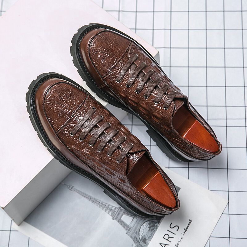 Hommes Retro Crocodile Embossing Lace Up Dress Casual Shoes