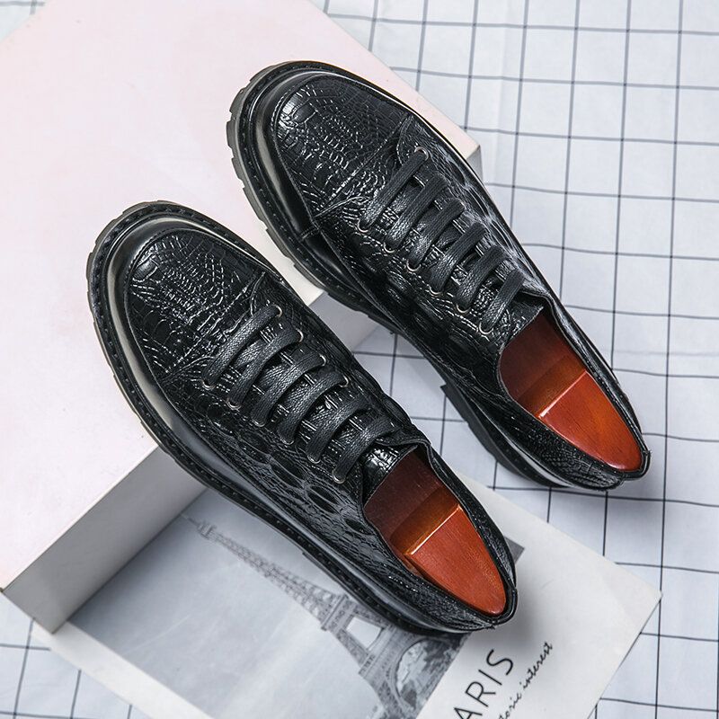 Hommes Retro Crocodile Embossing Lace Up Dress Casual Shoes