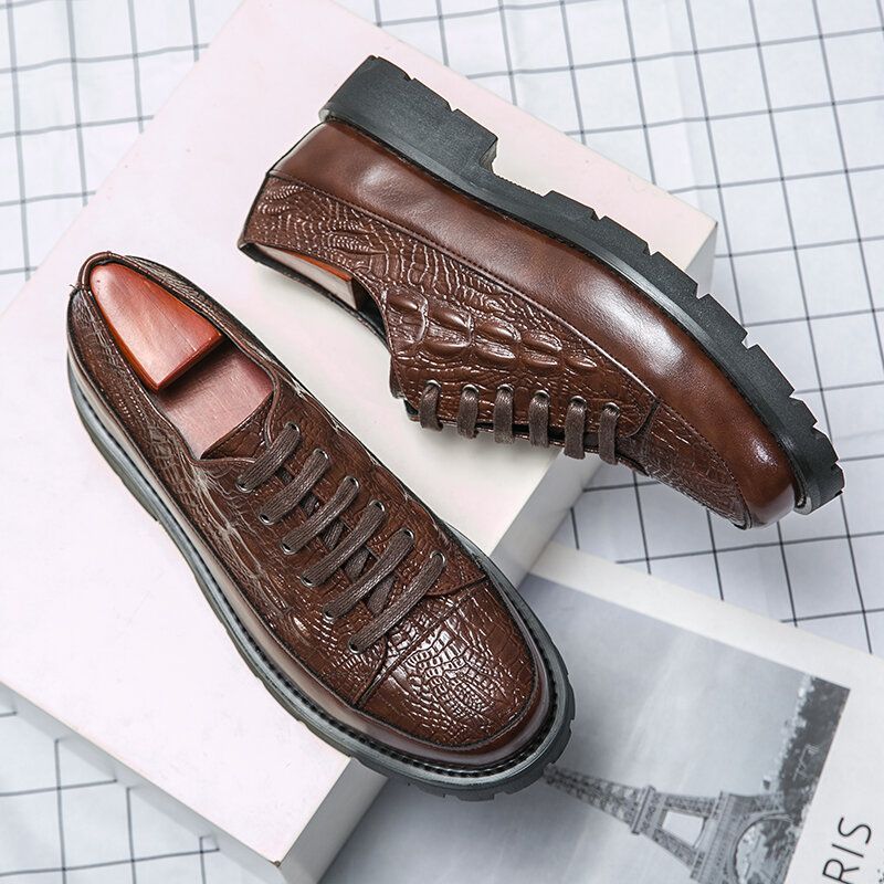 Hommes Retro Crocodile Embossing Lace Up Dress Casual Shoes