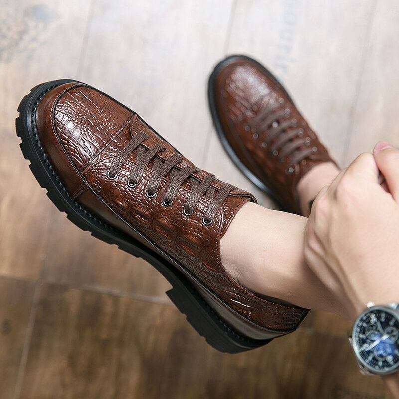 Hommes Retro Crocodile Embossing Lace Up Dress Casual Shoes