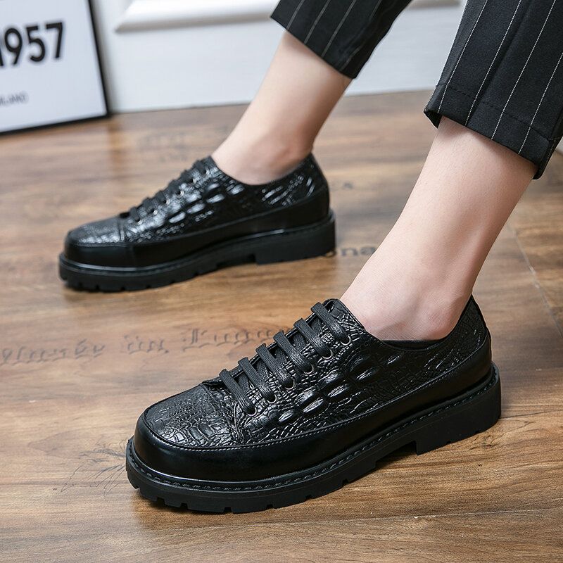 Hommes Retro Crocodile Embossing Lace Up Dress Casual Shoes