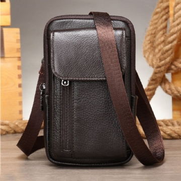 Hommes Rétro Double Couche En Cuir De Vache Taille Sac Casual Résistant À L'usure 6.5 Pouces Téléphone Sac Ceinture Sac Bandoulière Sac À Bandoulière Sac