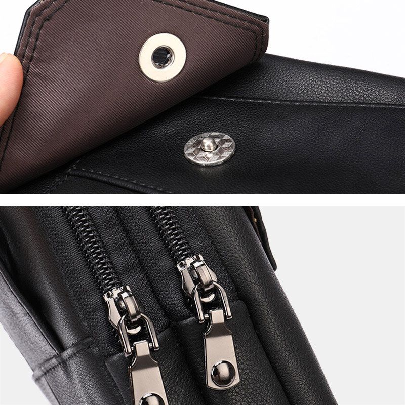 Hommes Rétro Double Couche En Cuir De Vache Taille Sac Casual Résistant À L'usure 6.5 Pouces Téléphone Sac Ceinture Sac Bandoulière Sac À Bandoulière Sac